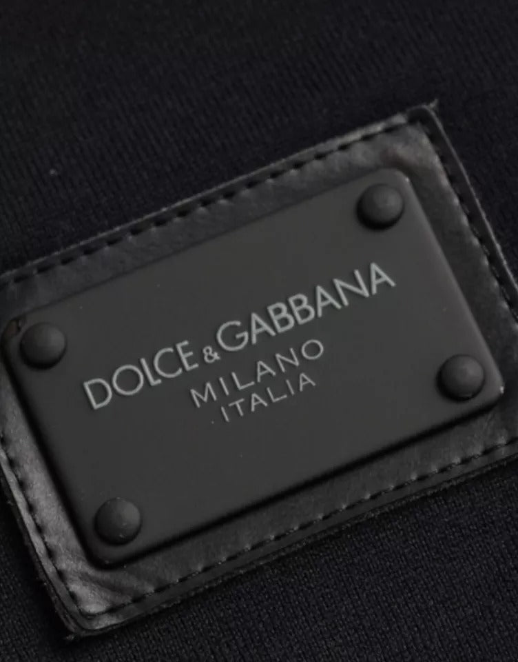 Dolce & Gabbana Black Cotton Logo Plaque Round Neck T-shirt