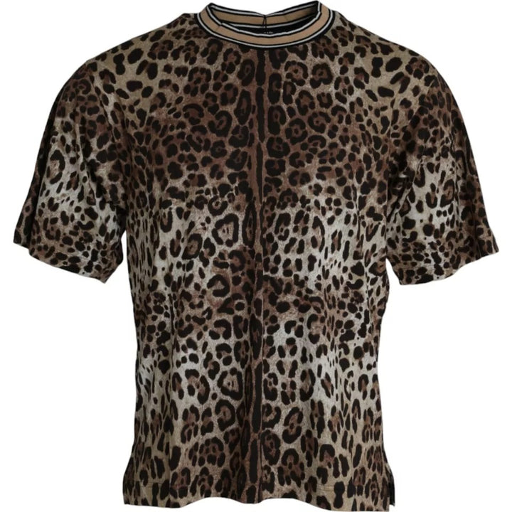 Dolce & Gabbana Brown Leopard Print Cotton Crew Neck T-shirt