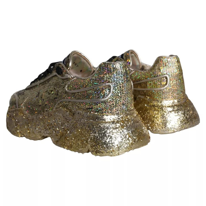 Dolce & Gabbana Gold Sequined Daymaster Low Top Sneakers Men Shoes