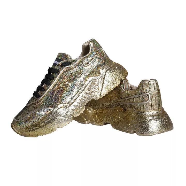 Dolce & Gabbana Gold Sequined Daymaster Low Top Sneakers Men Shoes