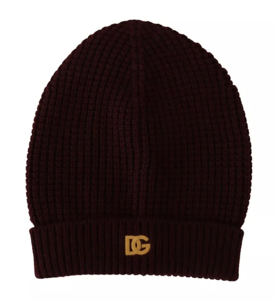 Dolce & Gabbana Dark Red Wool Knit Women Logo Beanie Cap Hat