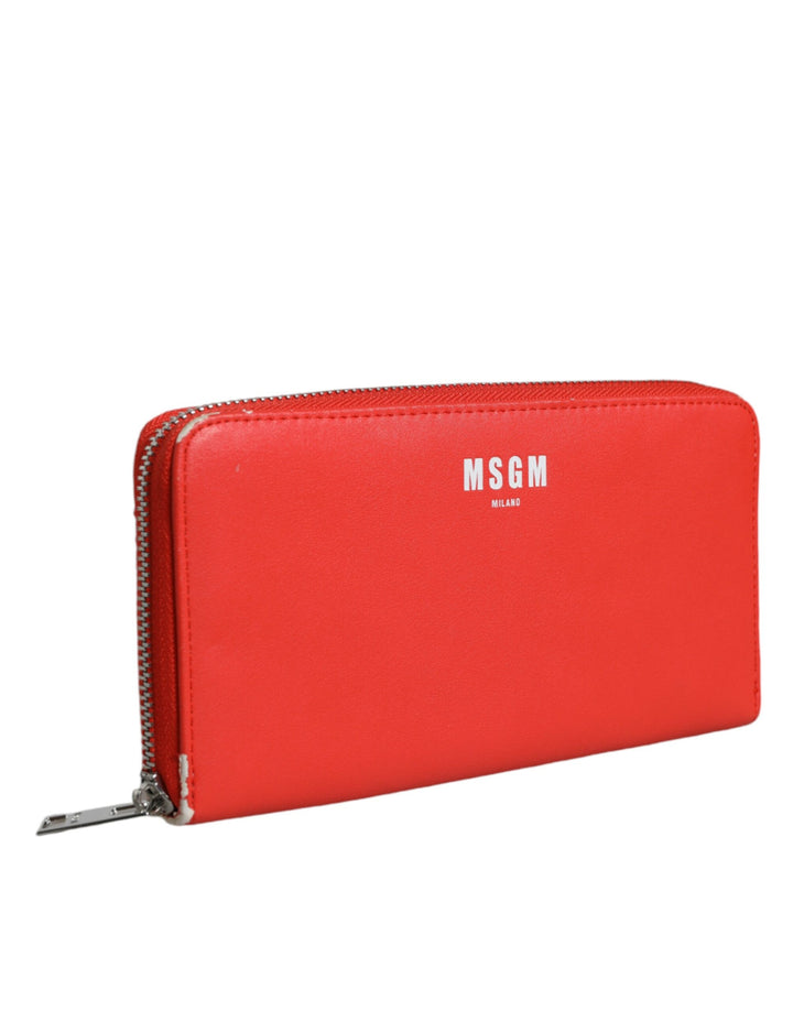 MSGM Red Leather Continental Zip Around Card Holder Bifold Clutch Wallet