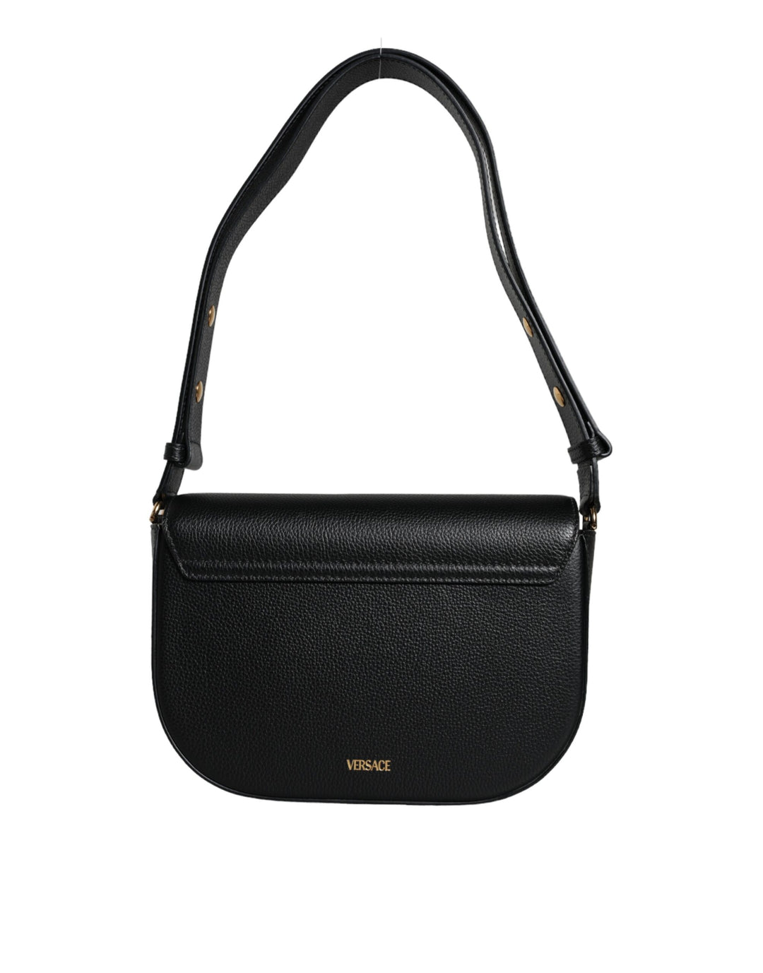 Versace Black Grainy Calf Leather Logo Crossbody Shoulder Bag