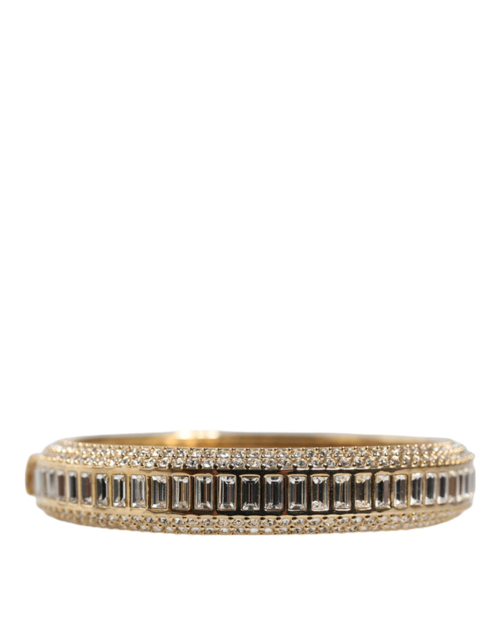 Dolce & Gabbana Gold Tone Brass Crystal Stass DG Round Bangle Bracelet