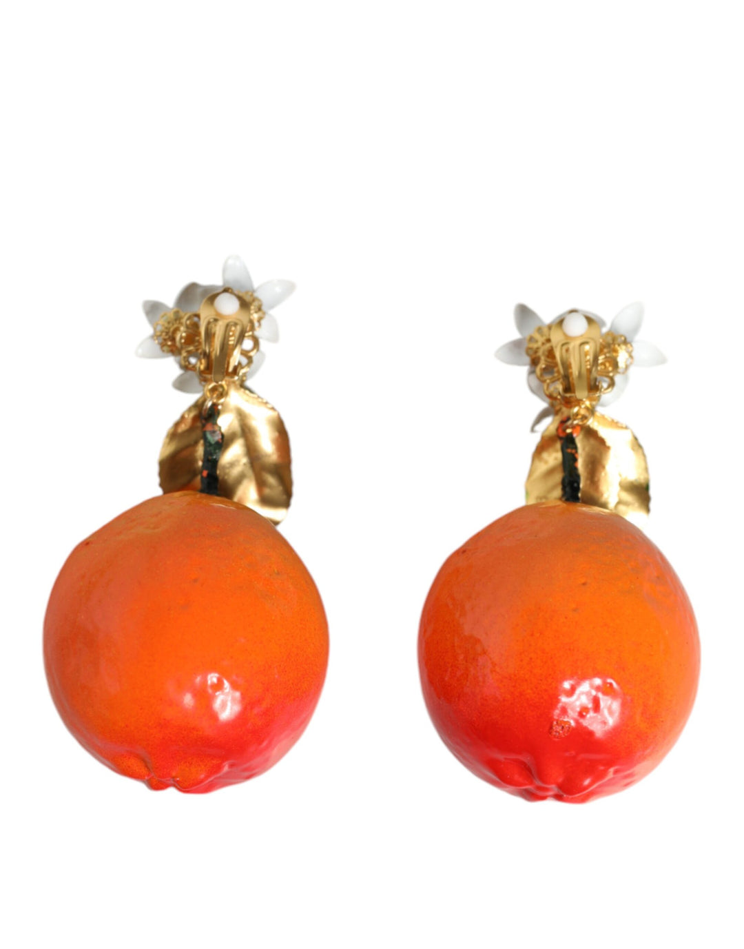 Dolce & Gabbana Gold Tone Brass Crystals Orange Lily Clip On Earrings