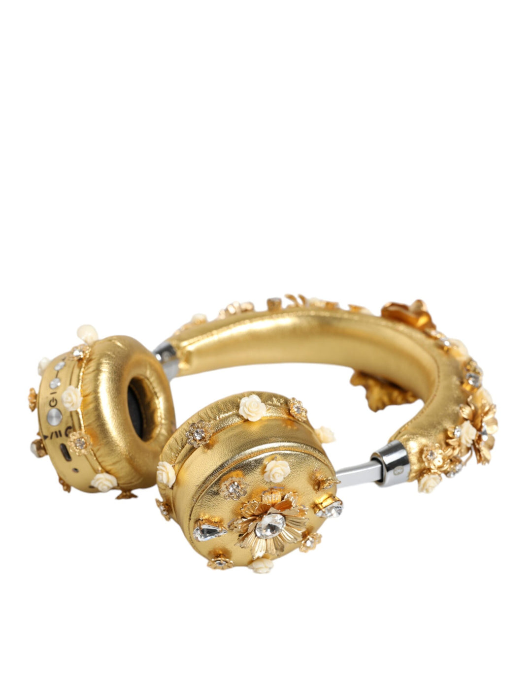 Dolce & Gabbana Gold Leather Floral Crystal Angel Headphones