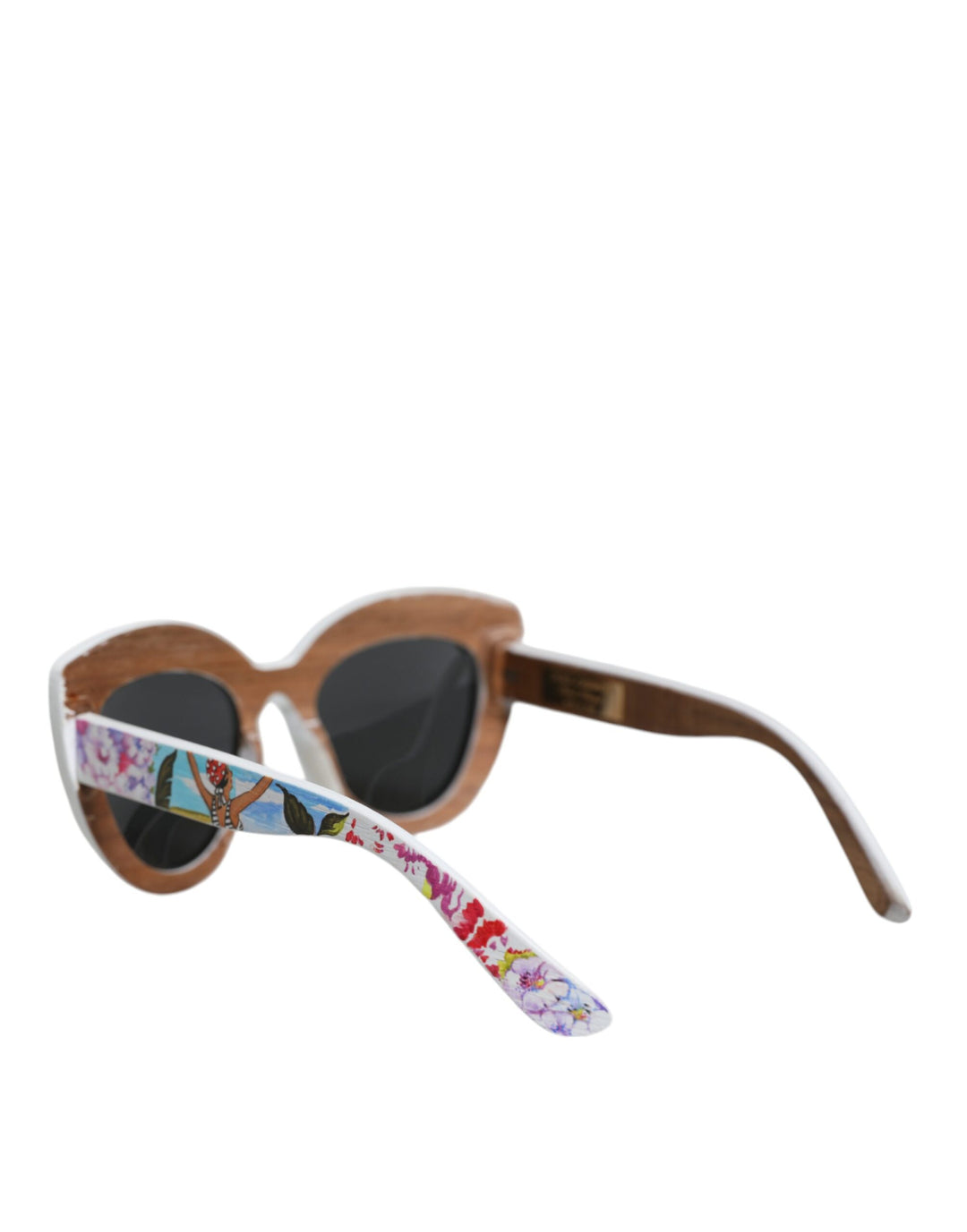 Dolce & Gabbana Multicolor Wood Crystal Brass Frame Floral Hand Paint Sunglasses