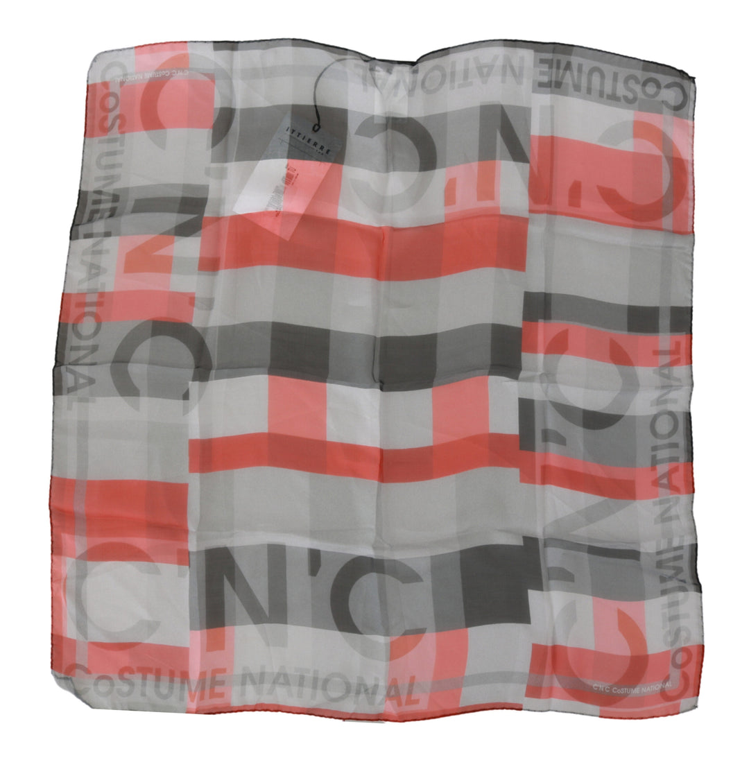 Costume National Gray Red 100% Silk Branded Scarf