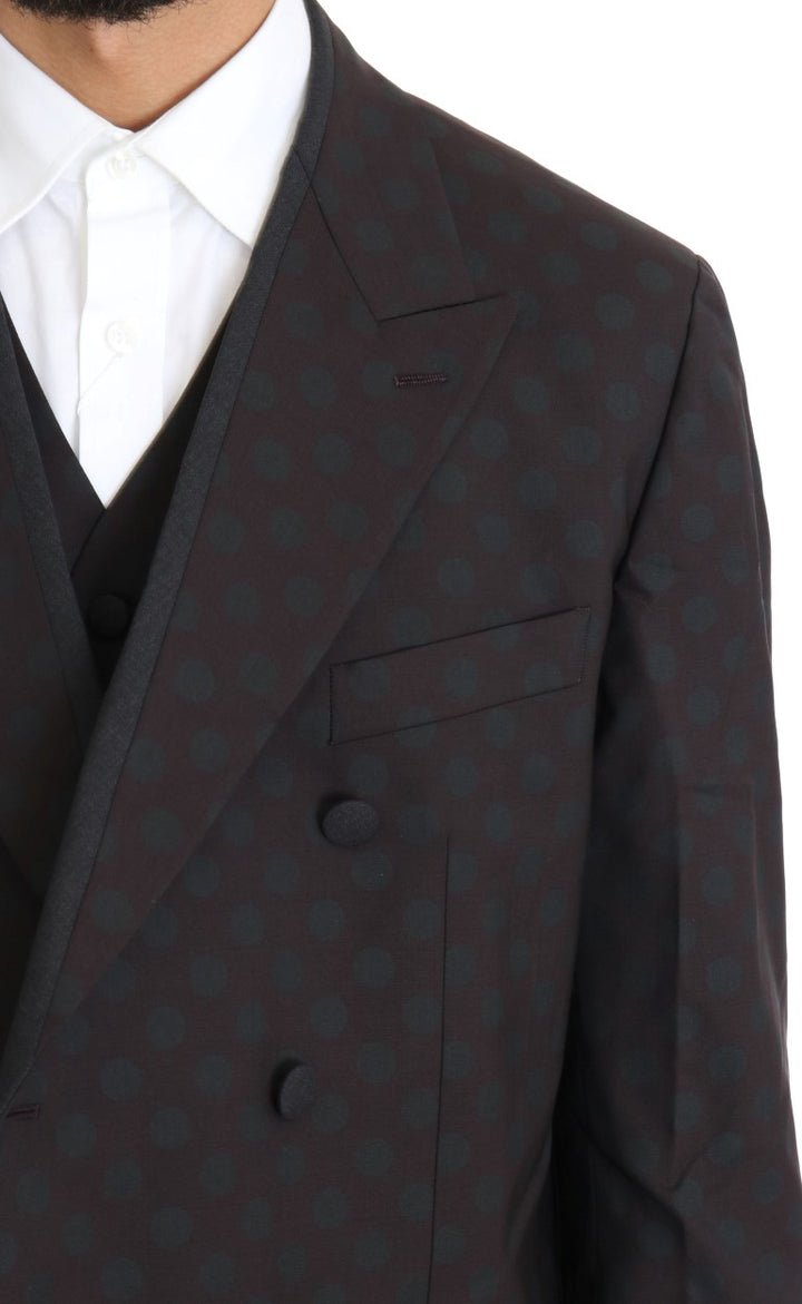 Dolce & Gabbana Elegant Bordeaux Polka Dot Wool Suit