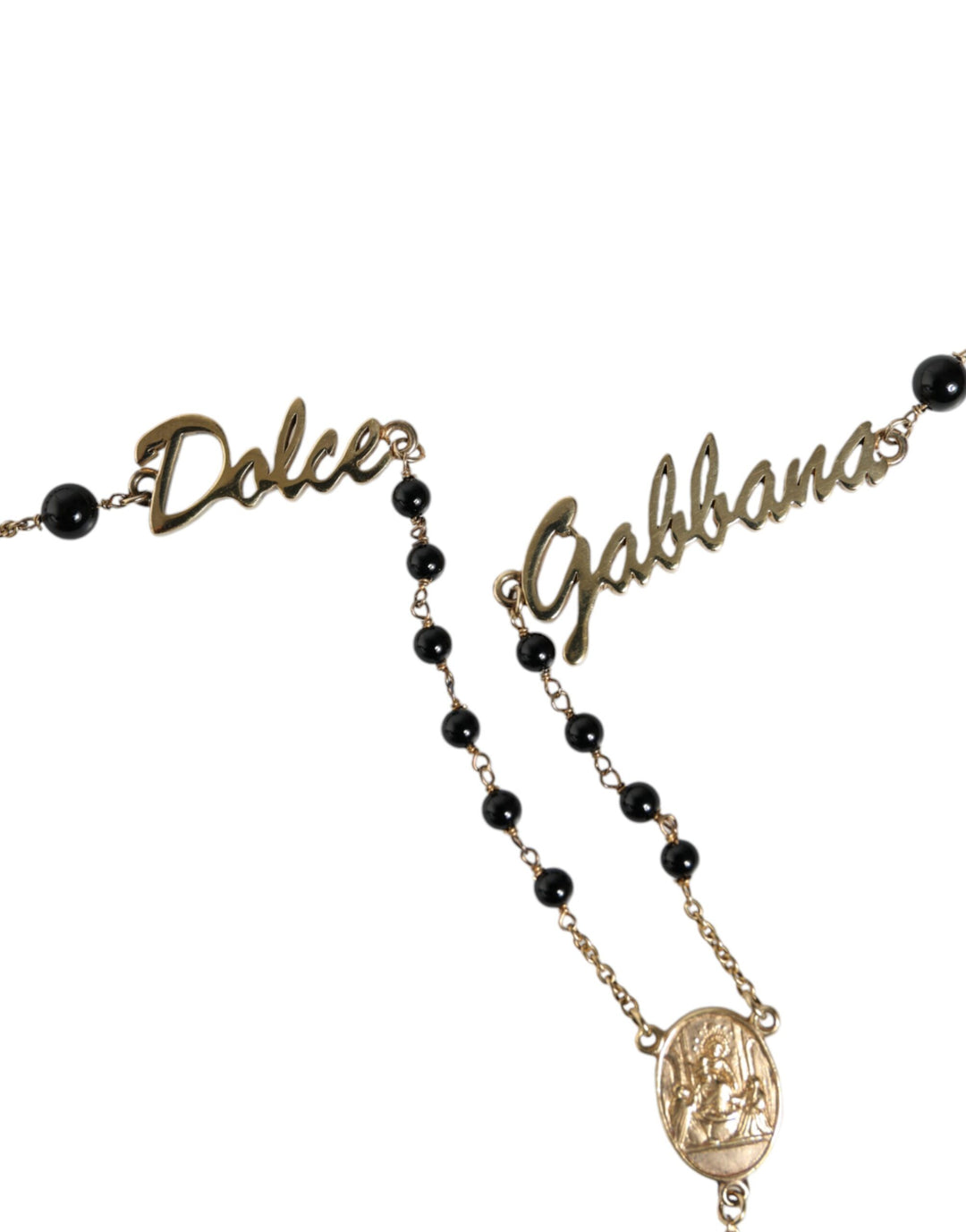 Dolce & Gabbana Gold Sterling Silver Black Beaded Rosary Chain Necklace