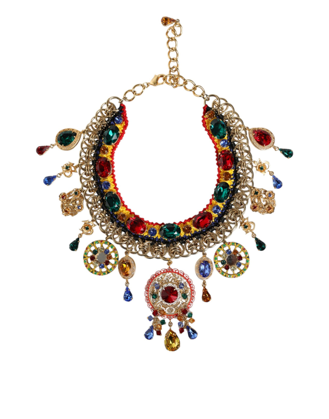 Dolce & Gabbana Gold Brass Chain Majolica Embellished Chocker Necklace