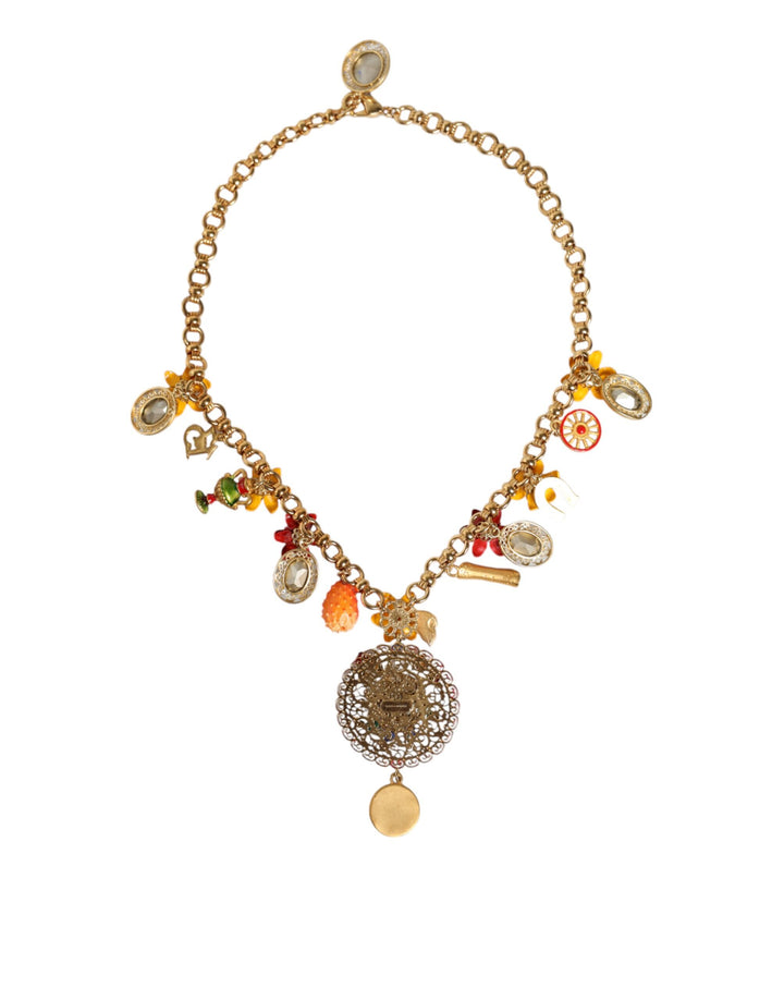 Dolce & Gabbana Gold Tone Brass Chain Embellished Statement Necklace