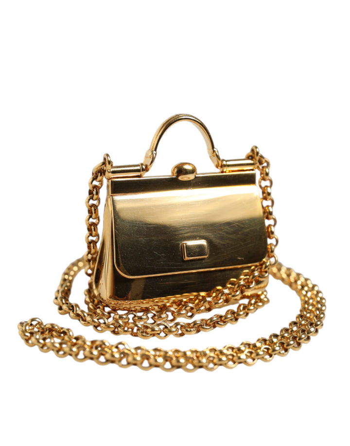 Dolce & Gabbana Gold Brass Chain Sicily Micro Bag Pendant Necklace