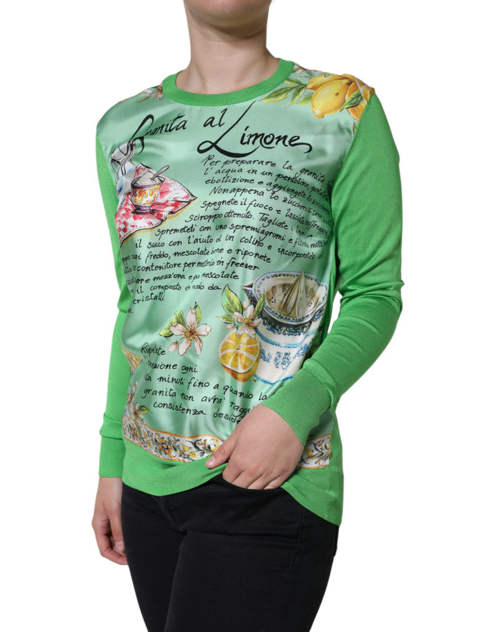 Dolce & Gabbana Green Silk Granita Al Limone Long Sleeves Sweater