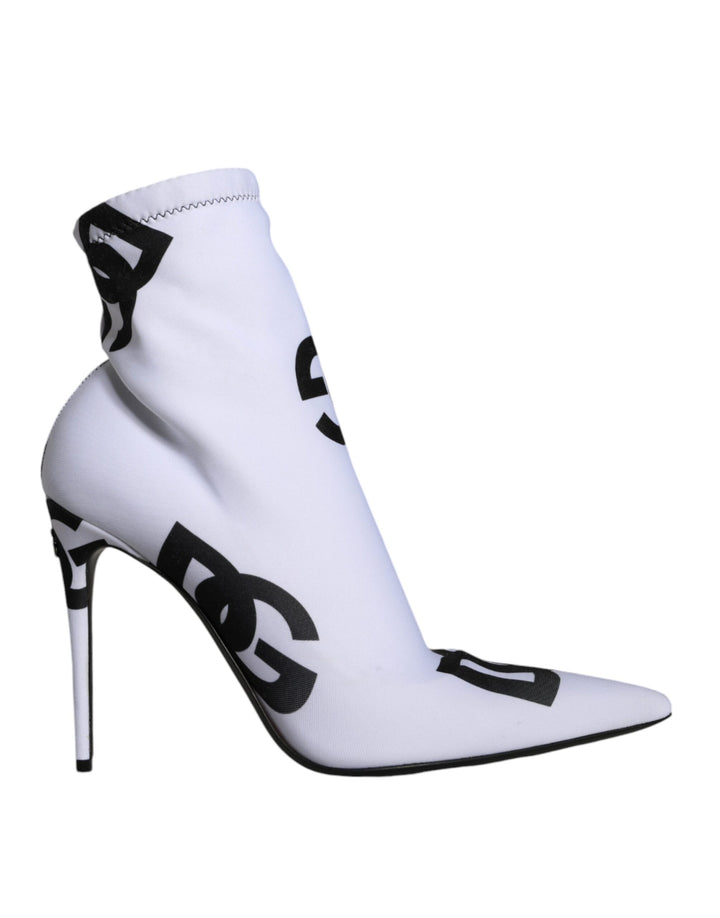 Dolce & Gabbana White Logo Stretch Heels Ankle Boots Shoes