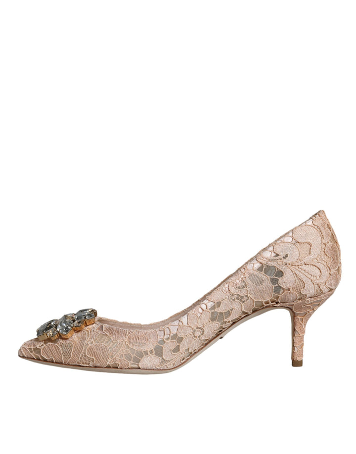 Dolce & Gabbana Beige Taormina Lace Crystal Heel Pumps Shoes