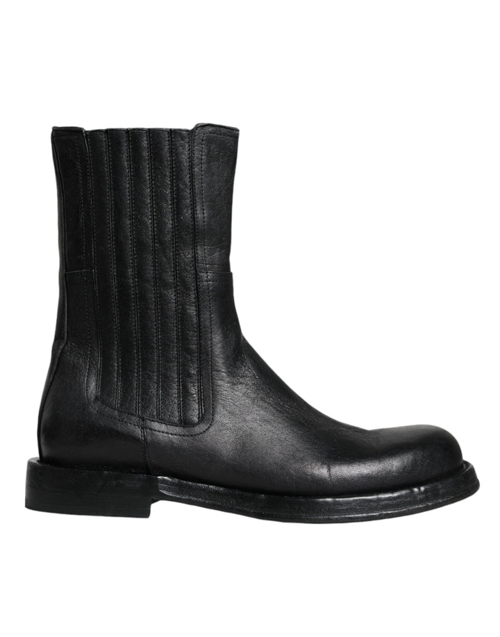 Dolce & Gabbana Black Horse Leather Mid Calf Boots Shoes