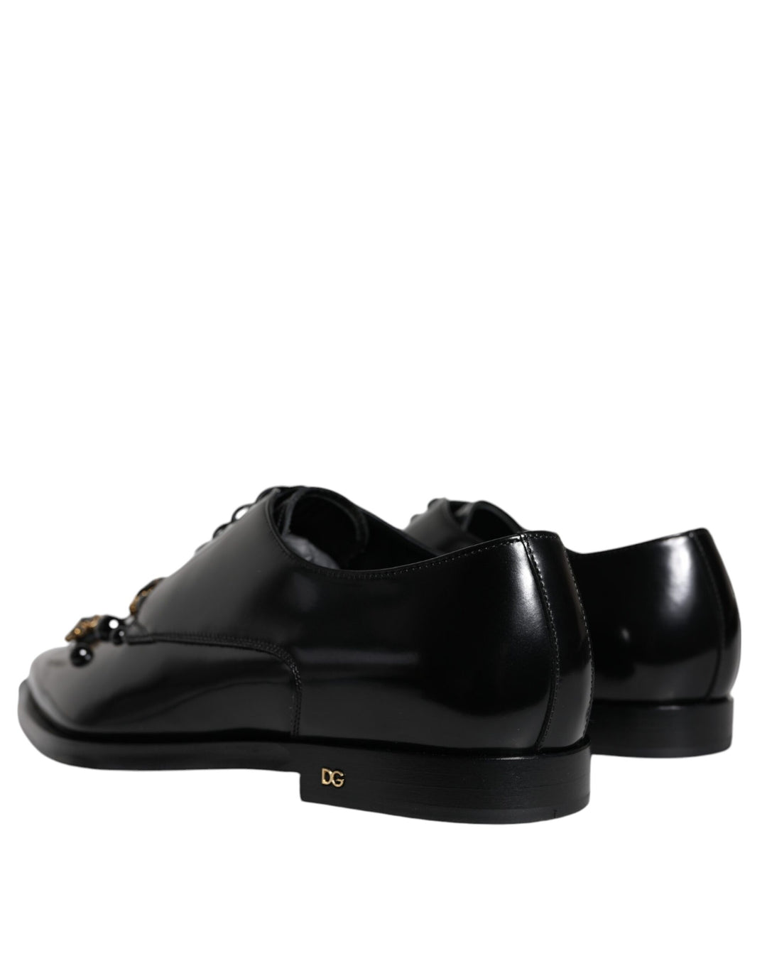 Dolce & Gabbana Black Leather Crystal Lace Up Formal Shoes