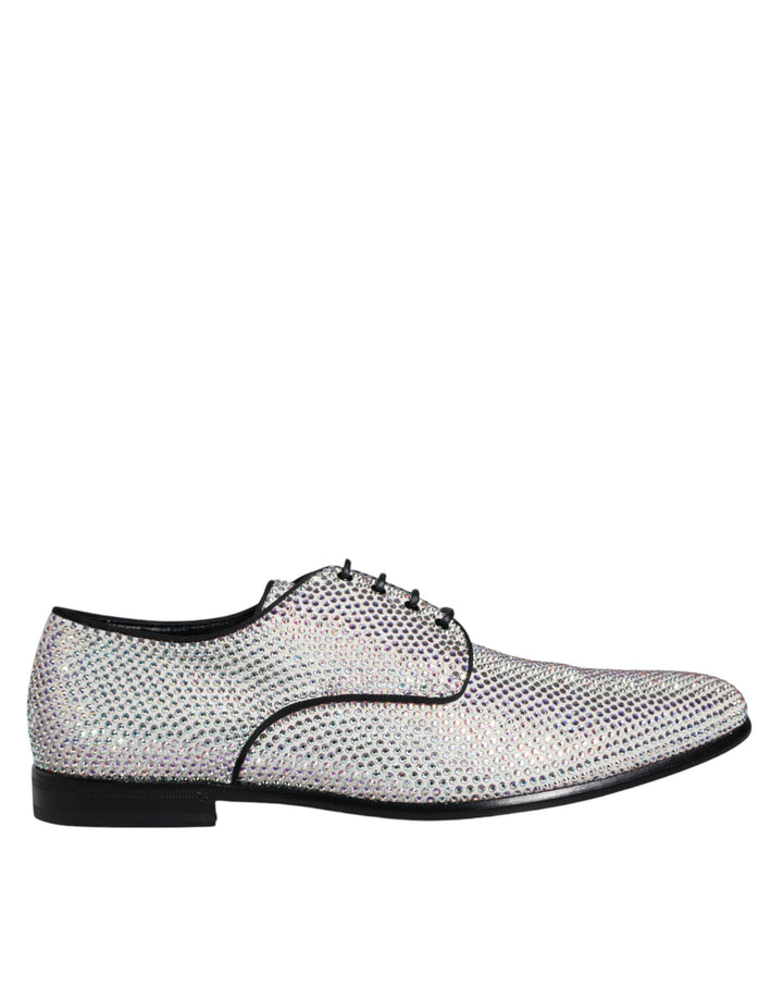 Dolce & Gabbana Silver Leather Rhinestones Derby Dress Shoes