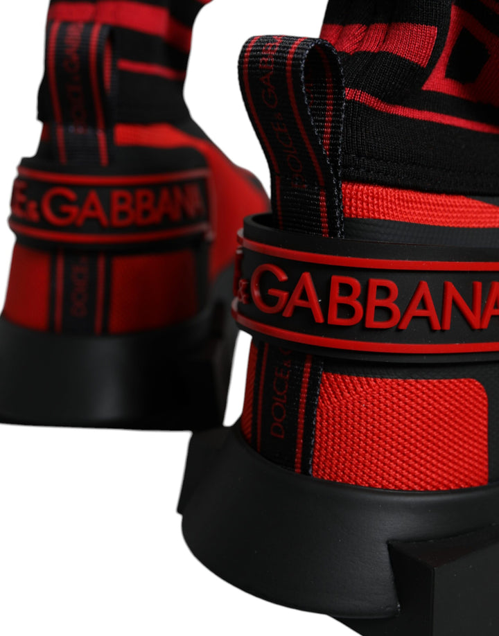 Dolce & Gabbana Red Black Fabric High Top Sorrento Sneakers Shoes