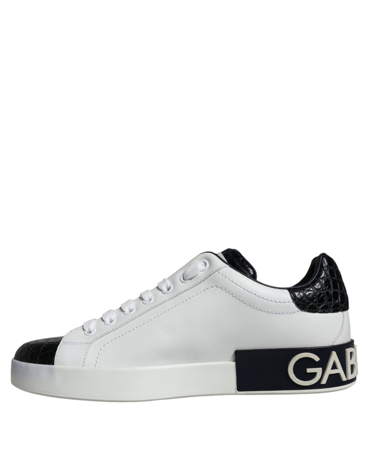 Dolce & Gabbana Black Leather Logo Portofino Sneaker Shoes