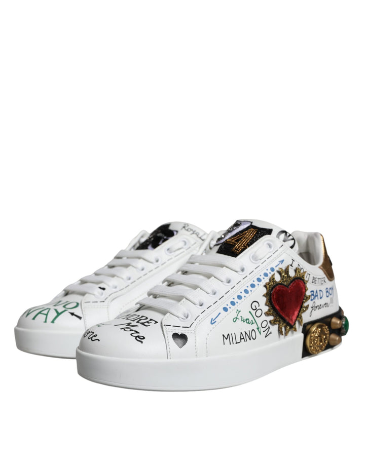 Dolce & Gabbana White Heart Studded Low Top Sneakers Shoes