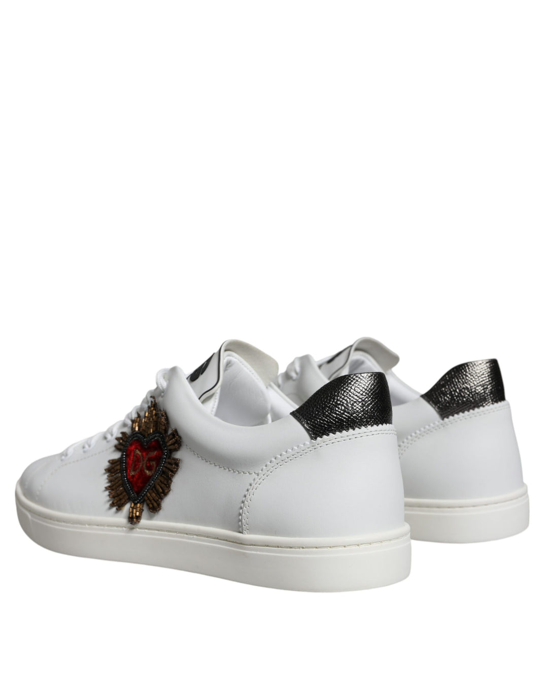 Dolce & Gabbana White Leather Heart Low Top Casual Sneakers Shoes