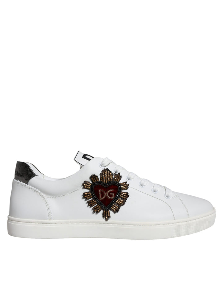 Dolce & Gabbana White Leather Heart Low Top Casual Sneakers Shoes