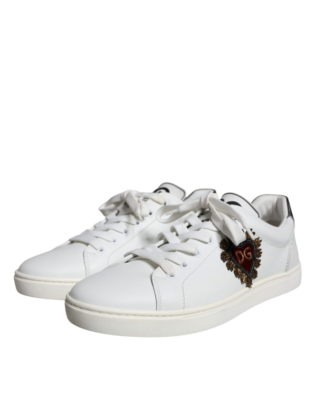 Dolce & Gabbana White Leather Heart Low Top Casual Sneakers Shoes