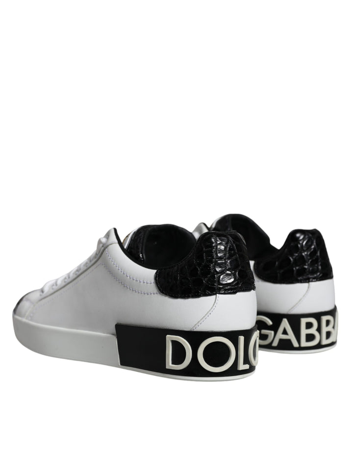 Dolce & Gabbana Black Leather Logo Portofino Sneaker Shoes