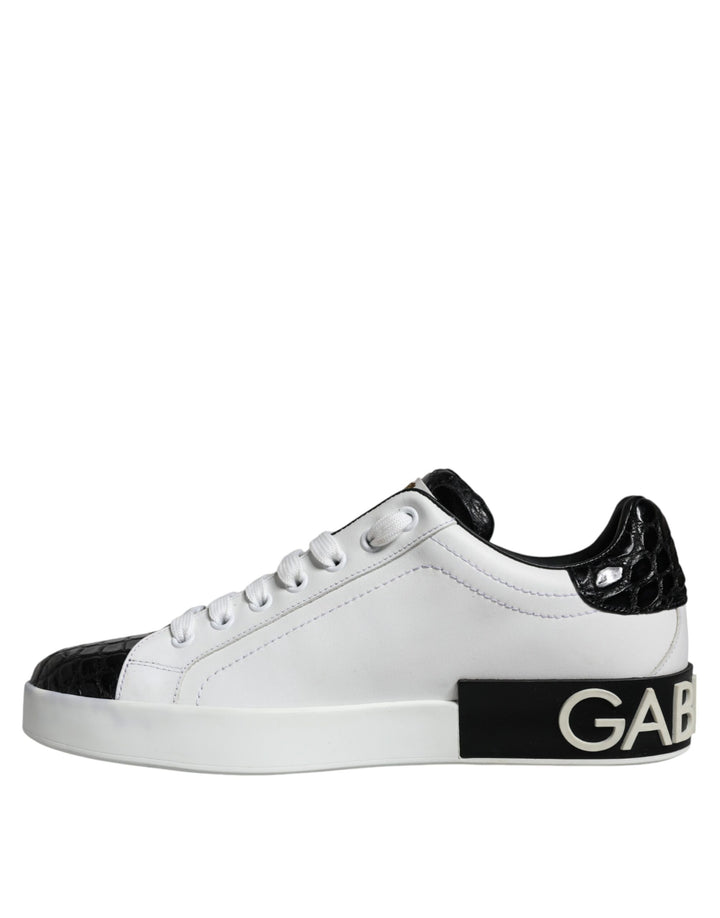 Dolce & Gabbana Black Leather Logo Portofino Sneaker Shoes