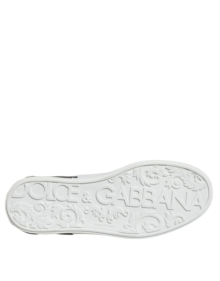 Dolce & Gabbana Black Leather Logo Portofino Sneaker Shoes