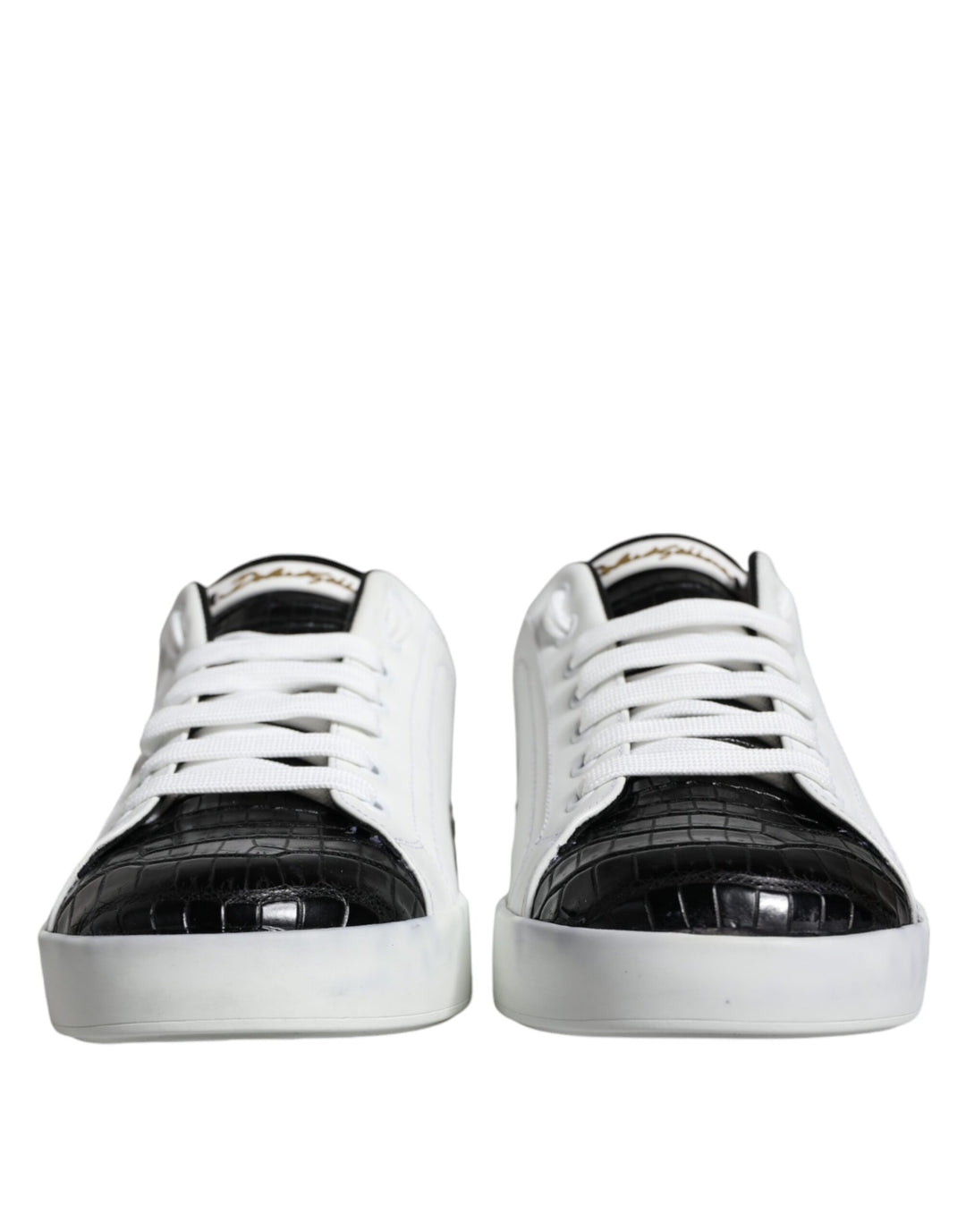 Dolce & Gabbana Black Leather Logo Portofino Sneaker Shoes