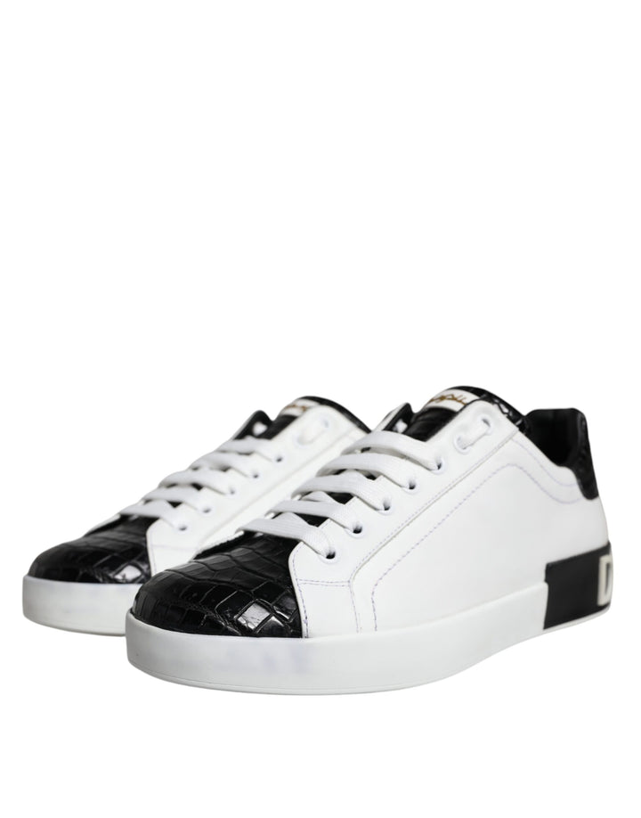 Dolce & Gabbana Black Leather Logo Portofino Sneaker Shoes