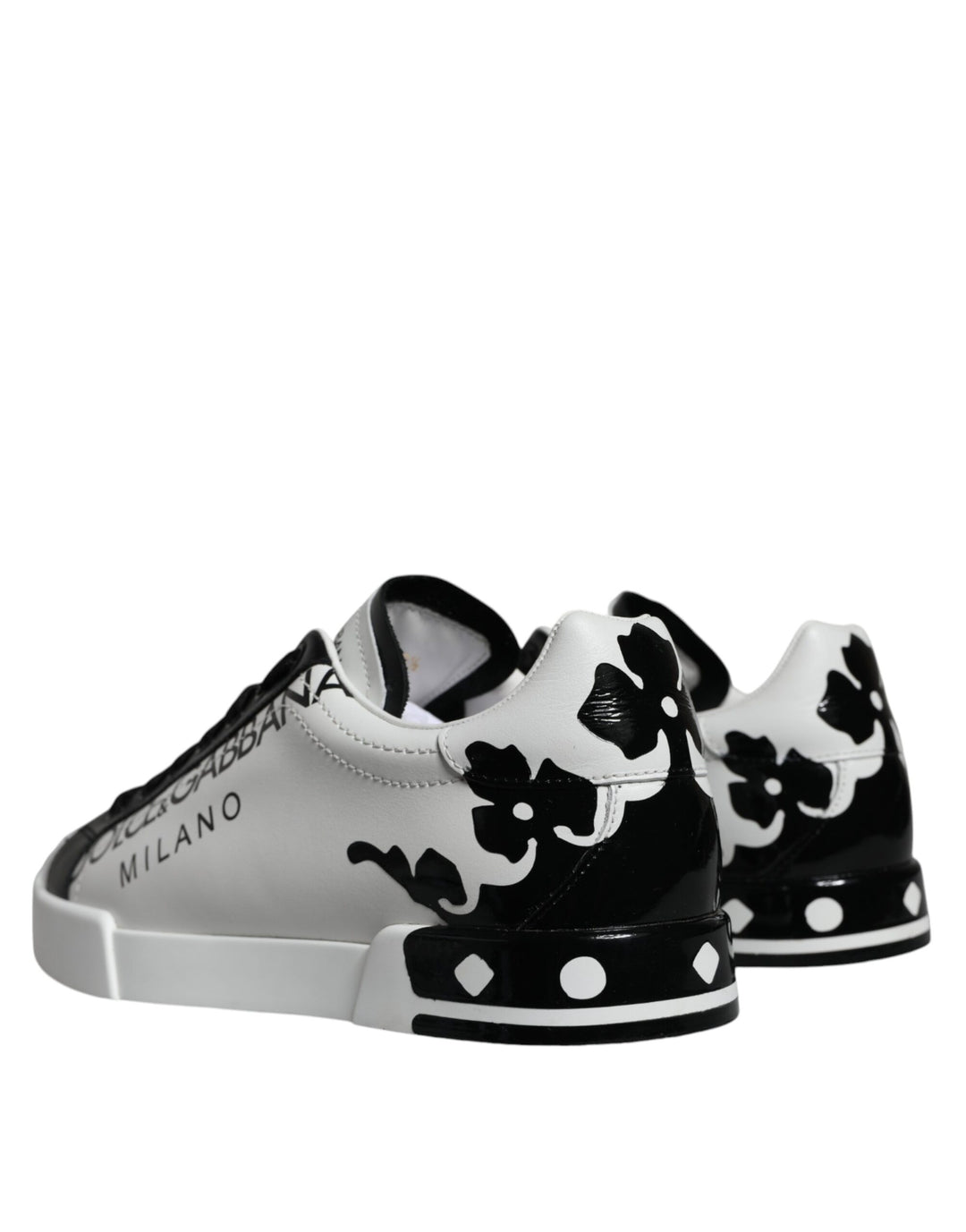 Dolce & Gabbana White Black Leather Crown Milano Sneakers Shoes