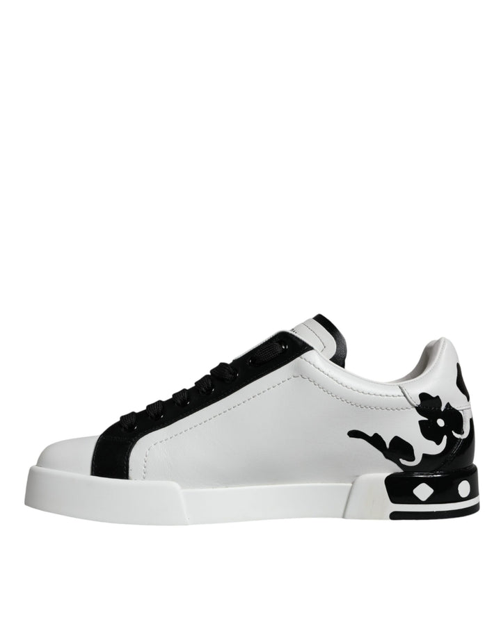 Dolce & Gabbana White Black Leather Crown Milano Sneakers Shoes