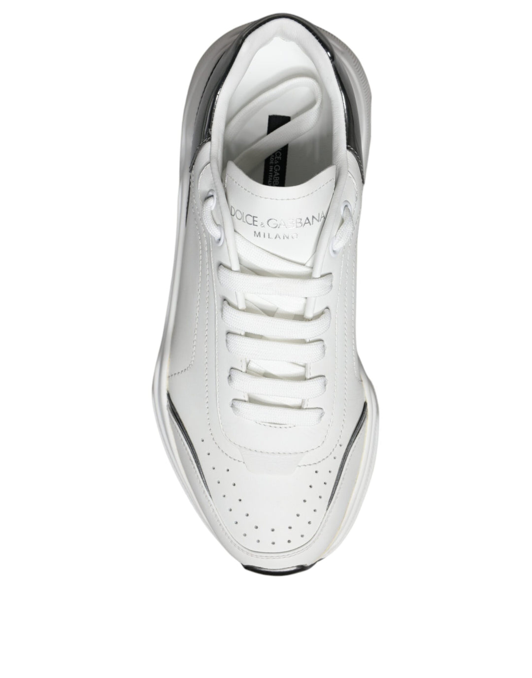 Dolce & Gabbana White Silver DAYMASTER Leather Sneakers Shoes