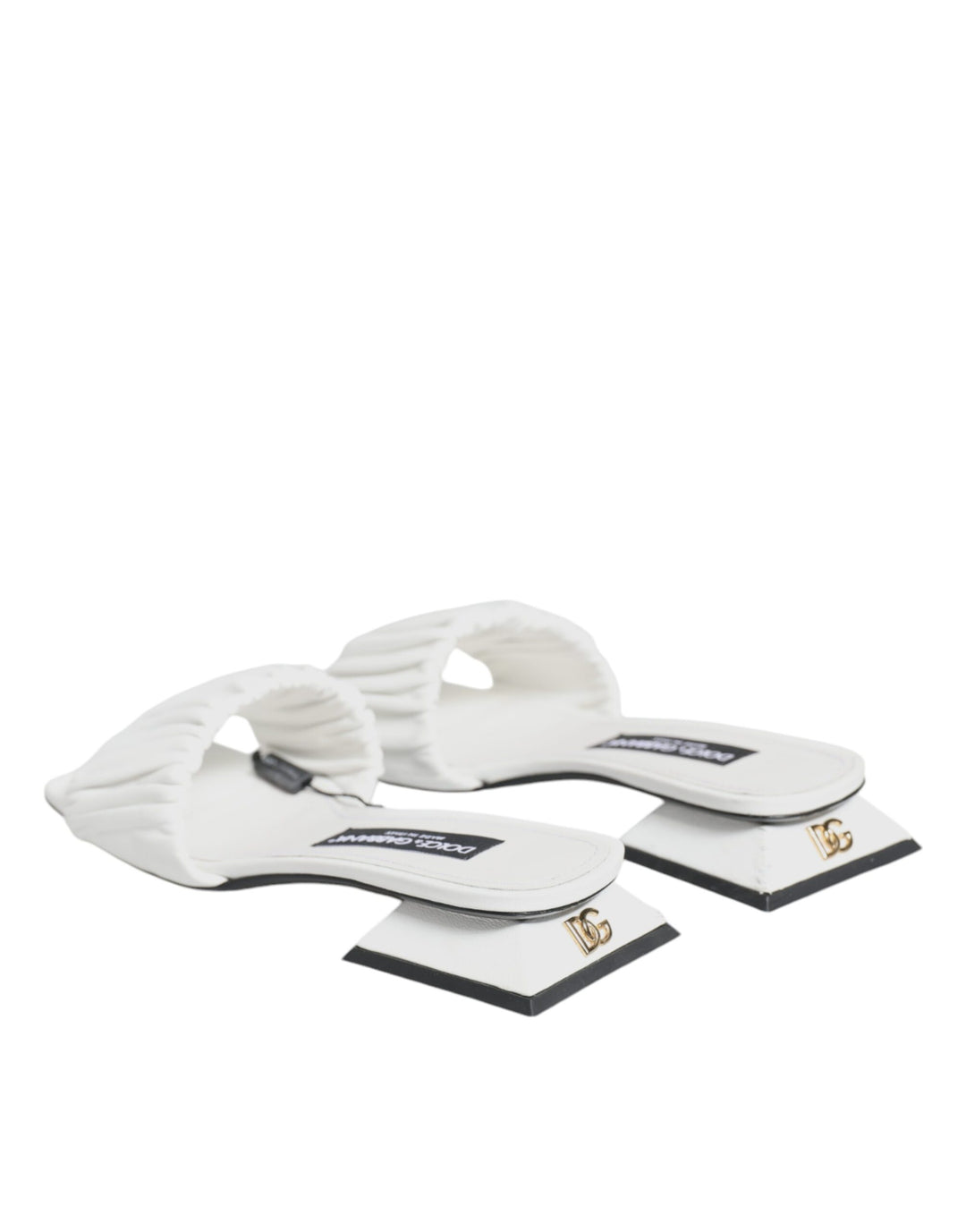 Dolce & Gabbana White Leather Slides Flats Sandals Shoes