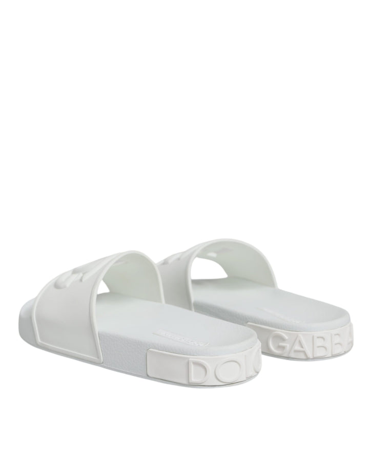 Dolce & Gabbana White Rubber Slides Sandals Beachwear Shoes