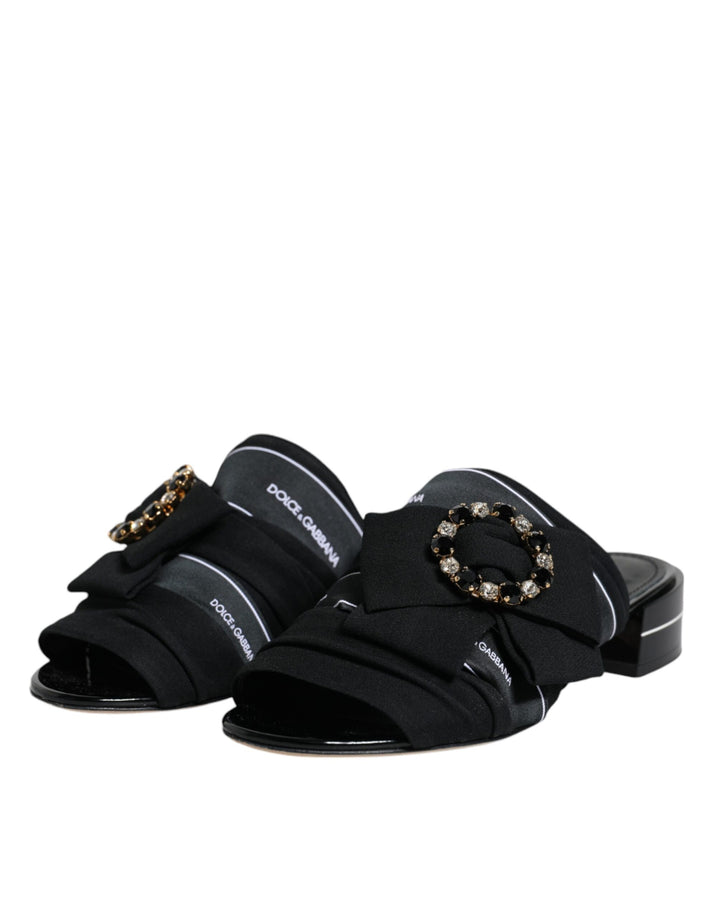 Dolce & Gabbana Black White Crystal Slides Sandals Shoes