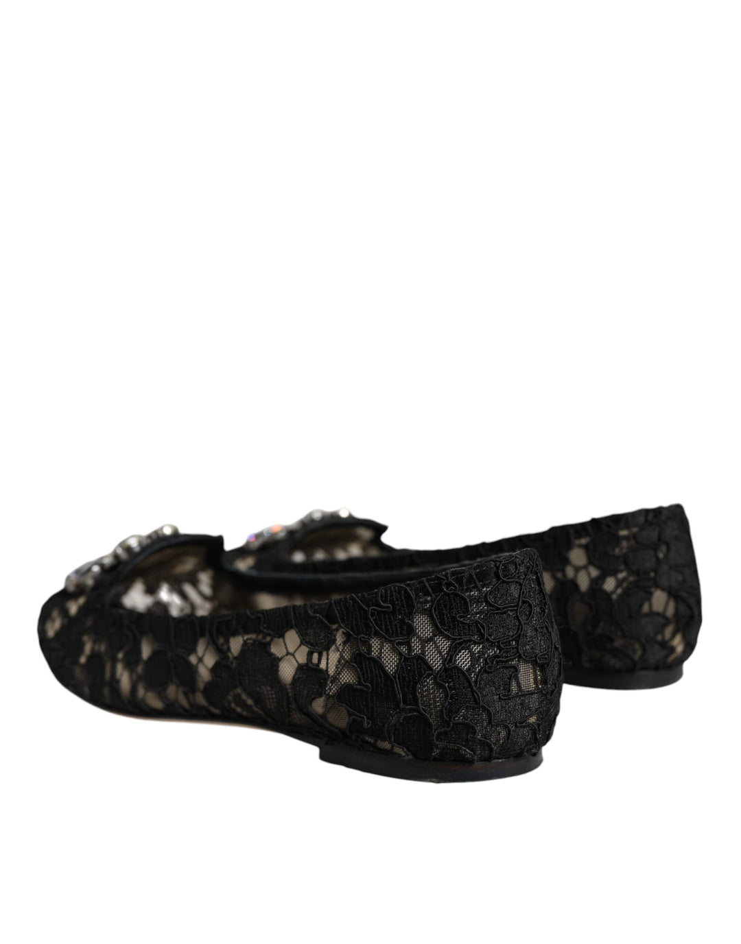 Dolce & Gabbana Black Lace Crystal Ballet Flats Loafer Shoes