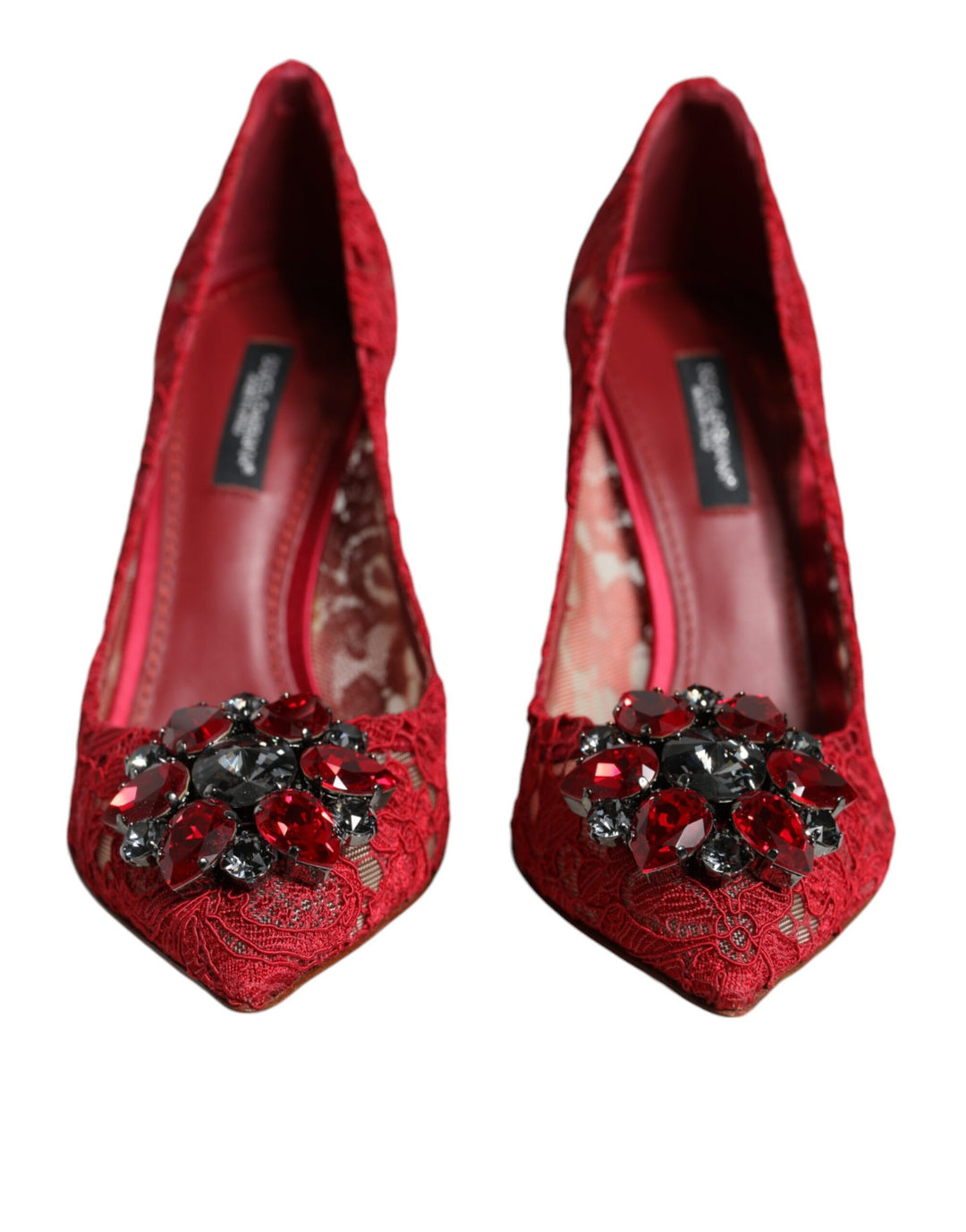 Dolce & Gabbana Red Taormina Lace Crystal Heels Pumps Shoes