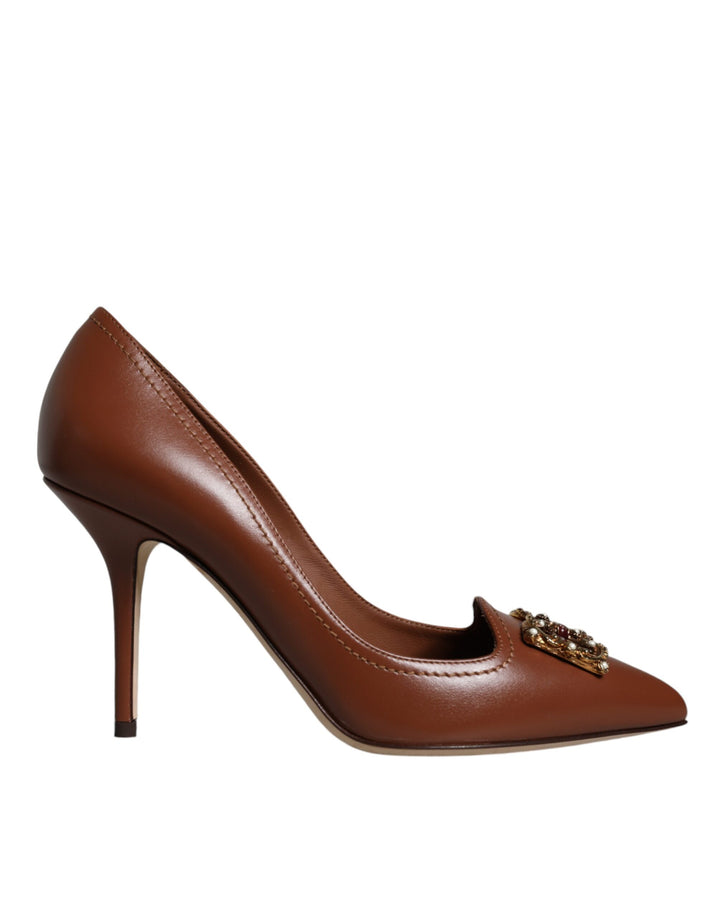 Dolce & Gabbana Brown Amore Calf Leather Heels Pumps Shoes