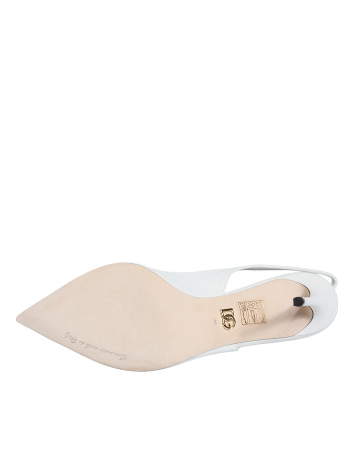 Dolce & Gabbana White Leather Stiletto Heels Slingback Shoes