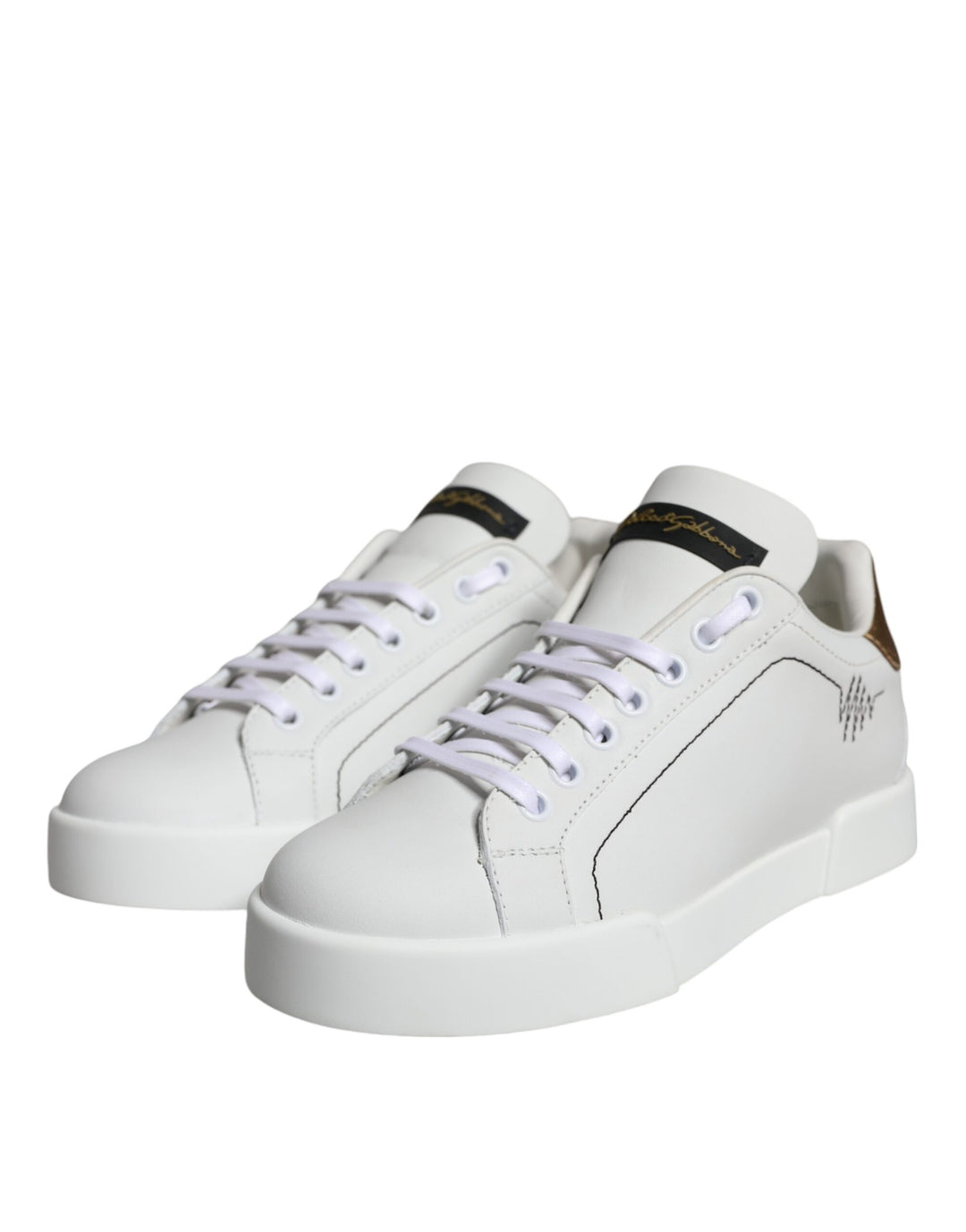 Dolce & Gabbana White Leather Portofino Low Top Sneaker Shoes