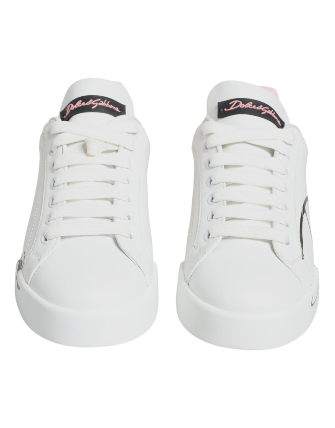 Dolce & Gabbana White Pink Portofino Low Top Sneakers Shoes