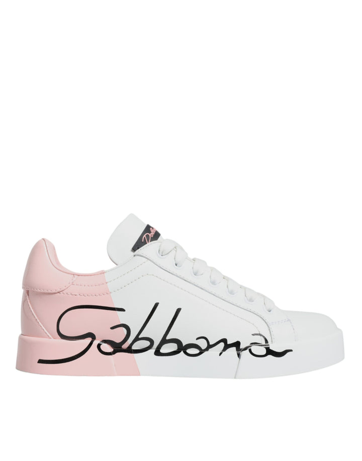 Dolce & Gabbana White Pink Portofino Low Top Sneakers Shoes