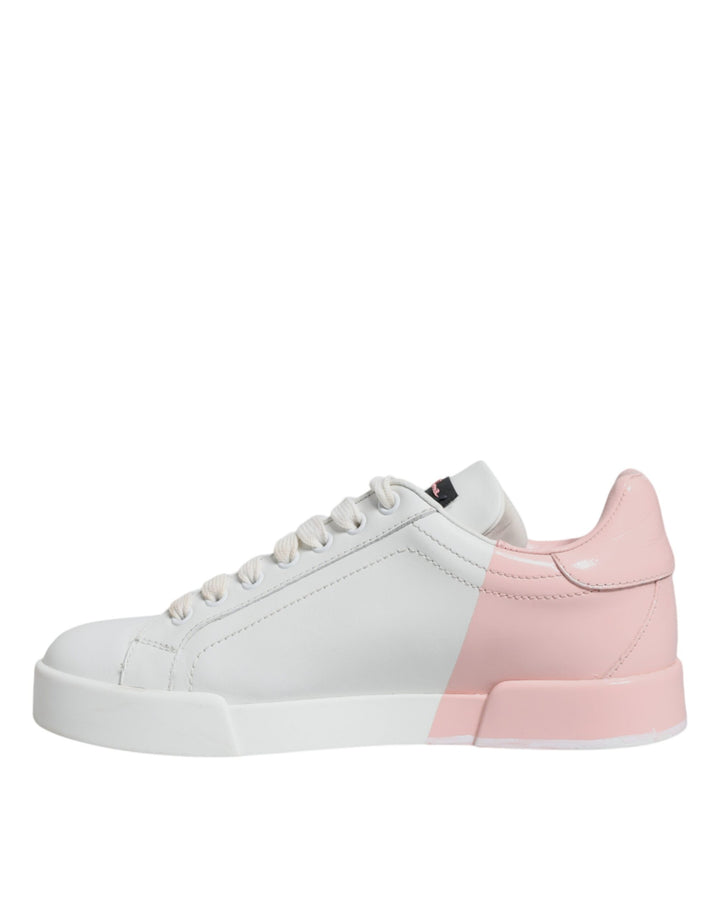 Dolce & Gabbana White Pink Portofino Low Top Sneakers Shoes