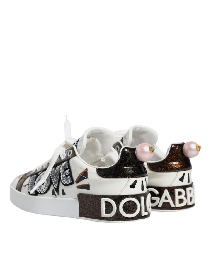 Dolce & Gabbana White Love Sequin Portofino Sneakers Shoes