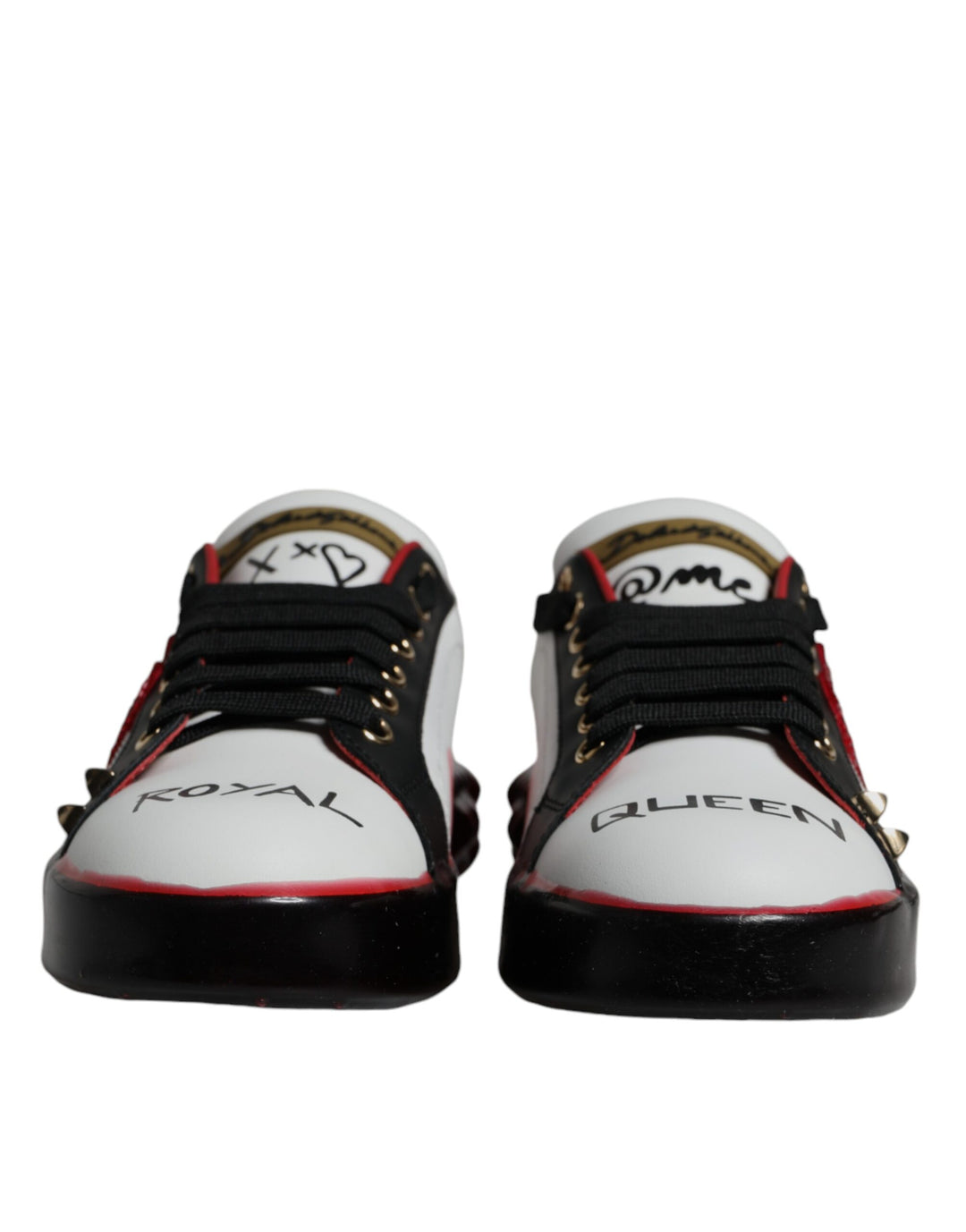 Dolce & Gabbana White Red Crystals Leather Portofino Sneakers Shoes